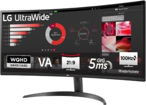 LG, 34 Zoll, UltraWide, 1800R Curved QHD Monitor, 3440 x 1440